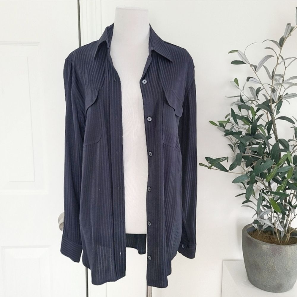 Equipment Navy Blue Button Down Top Womens Size Small